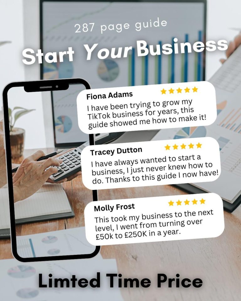 A promotional graphic for a business startup guide with customer testimonials and pricing details.